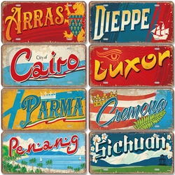 Retro Travel City License Plates Metal Tin Signs France Italy Turkey Japan Landmark Metal Poster Bar Club Living Room Wall Decor
