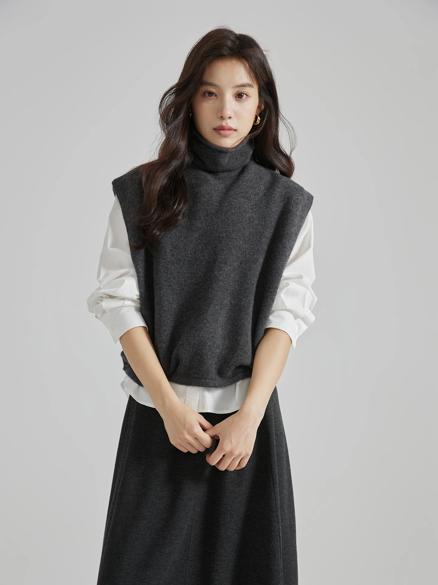 

Женская шерстяная куртка Supmwos с высоким воротником, с боковыми разрезами, осенне-зимняя, модная, для повседневной носки, однотонная, удлиненная, стандартной длины