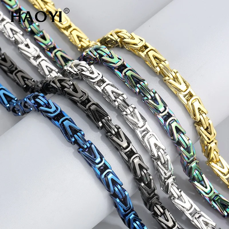 HAOYI 650x8mm ze naszyjnik ze stali nierdzewnej bizantyjski mฤski czarny srebrny zลoty kolorowy wielokolorowy naszyjnik moda urok biลผuteria