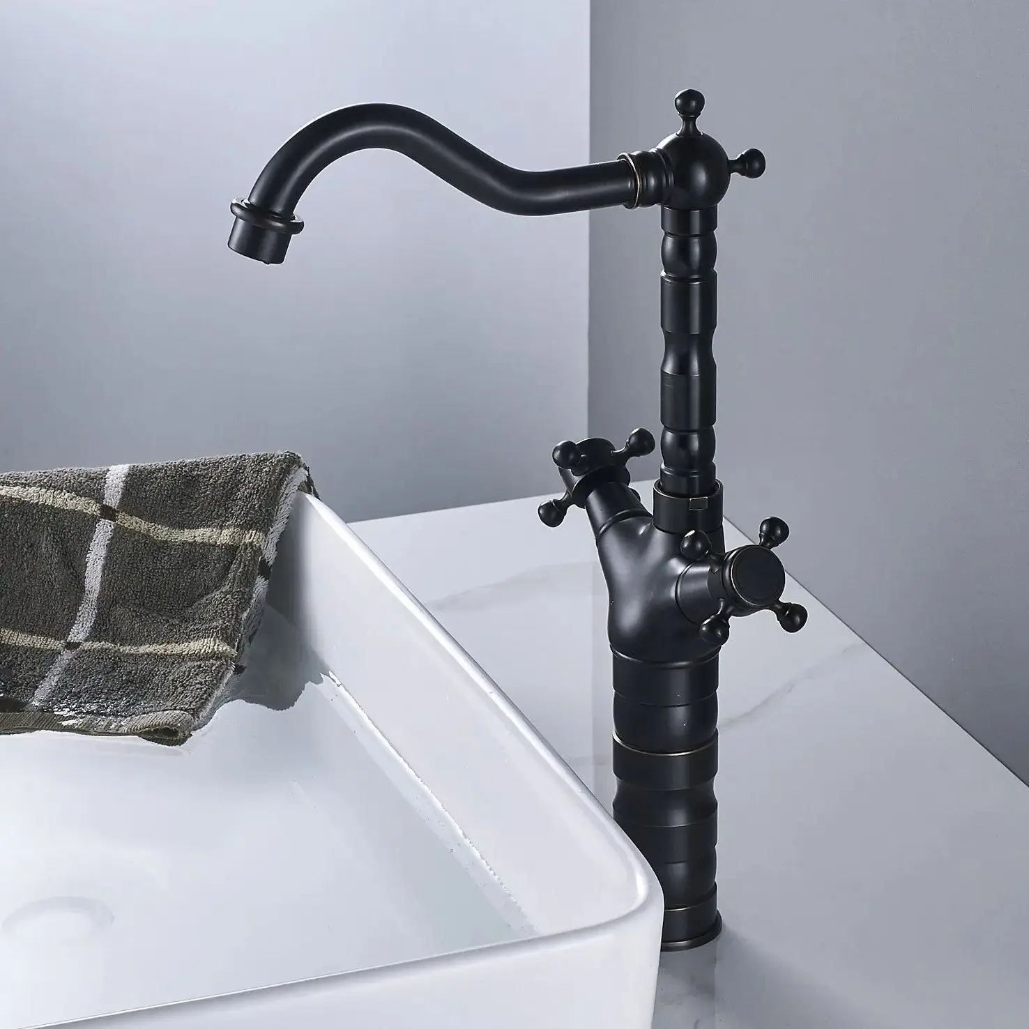 

Oil Rubbed Bronze Bathroom Sink Faucet Basin Mixer Tap Double Cross Head Handle Hot and Cold Water Mixer Tap ZD311