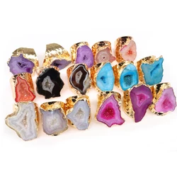 OUENGE Natural Stone Rings OG015 Irregular Geode Genuine Stone Hole Open Purple Crystal Ring for Women Adjustable 1pcs Random