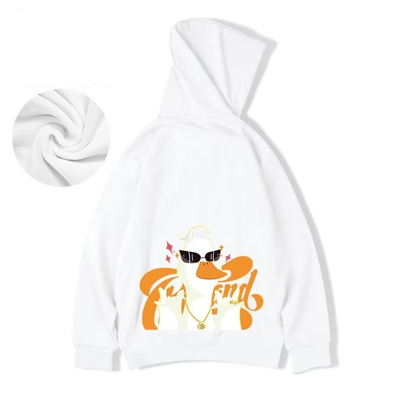 M-8XL Oversized Hoodies Men American Cartoon Duck Boss Print  Loose Hoodie Student\'s Large Soft Velvet Hooded Sweater