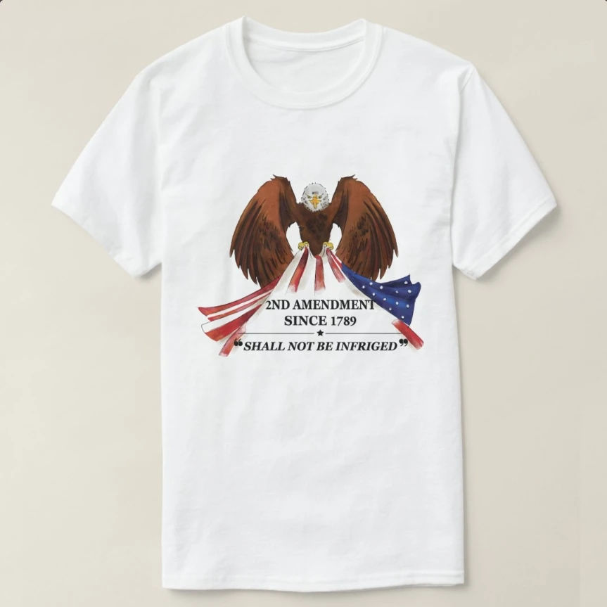 American Flag Bald Eagle Design 2nd Amendment T-Shirt 100% Cotton O-Neck Short Sleeve Summer Casual Mens T-shirt Size S-3XL