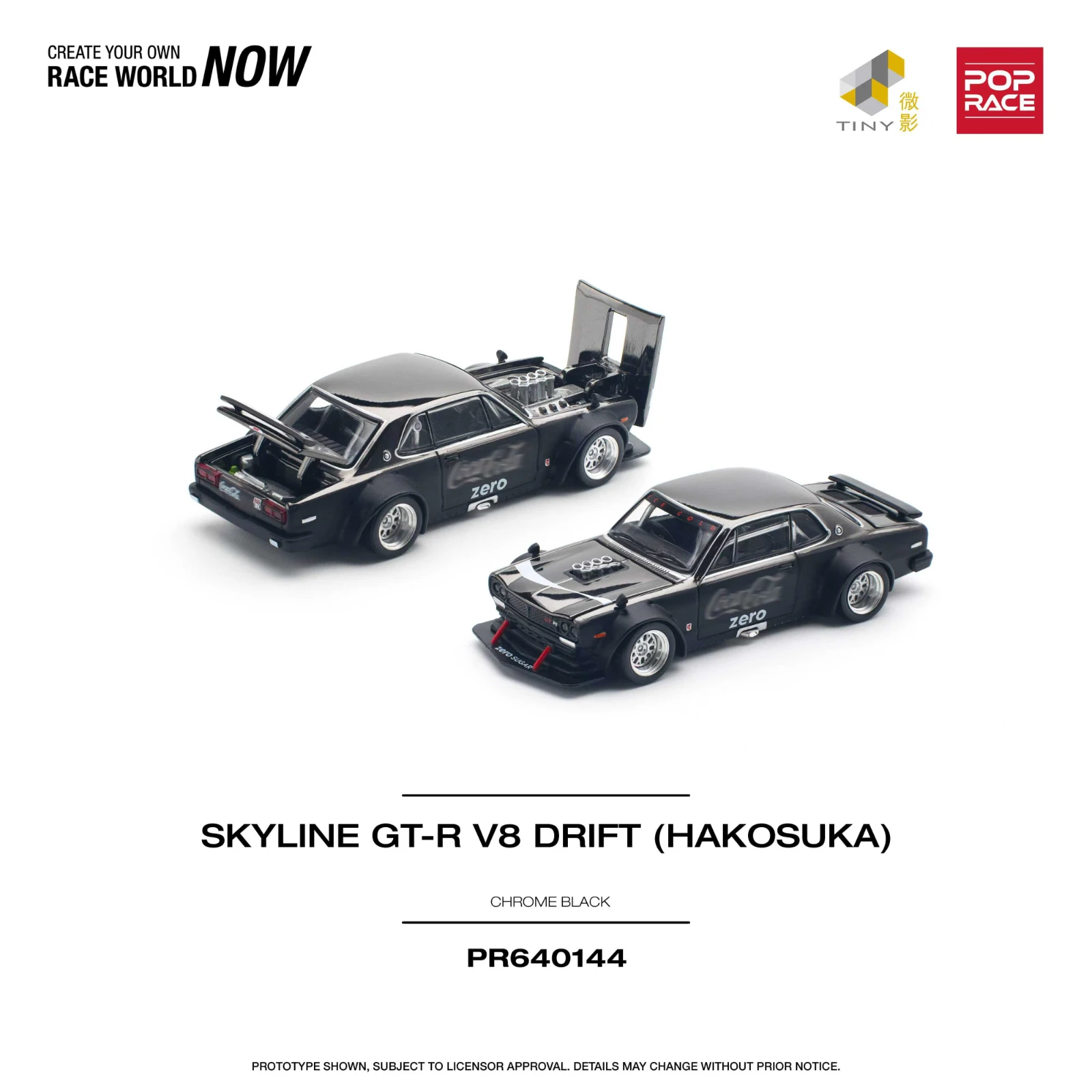 PreSale Pop Race 1:64 Skyline GTR KPGC10 Hakosuka V8 Drift Chrome Black Zero Diecast Diorama Car Model Toy