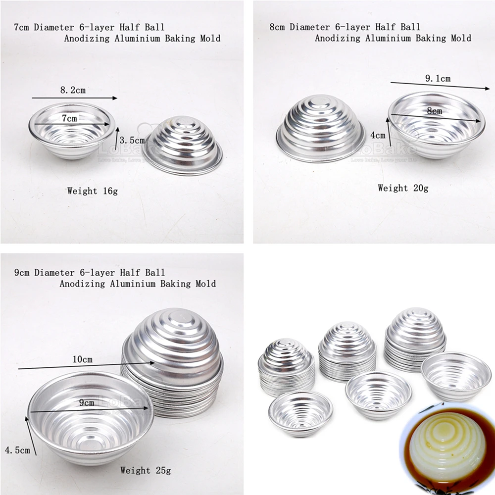 10pcs 7 8 9cm Diameter 6-Layer Cone Conus Half Ball Shape Aluminium Jelly Mold Tart Holder New Year Rice Cake Molds DIY Pastry