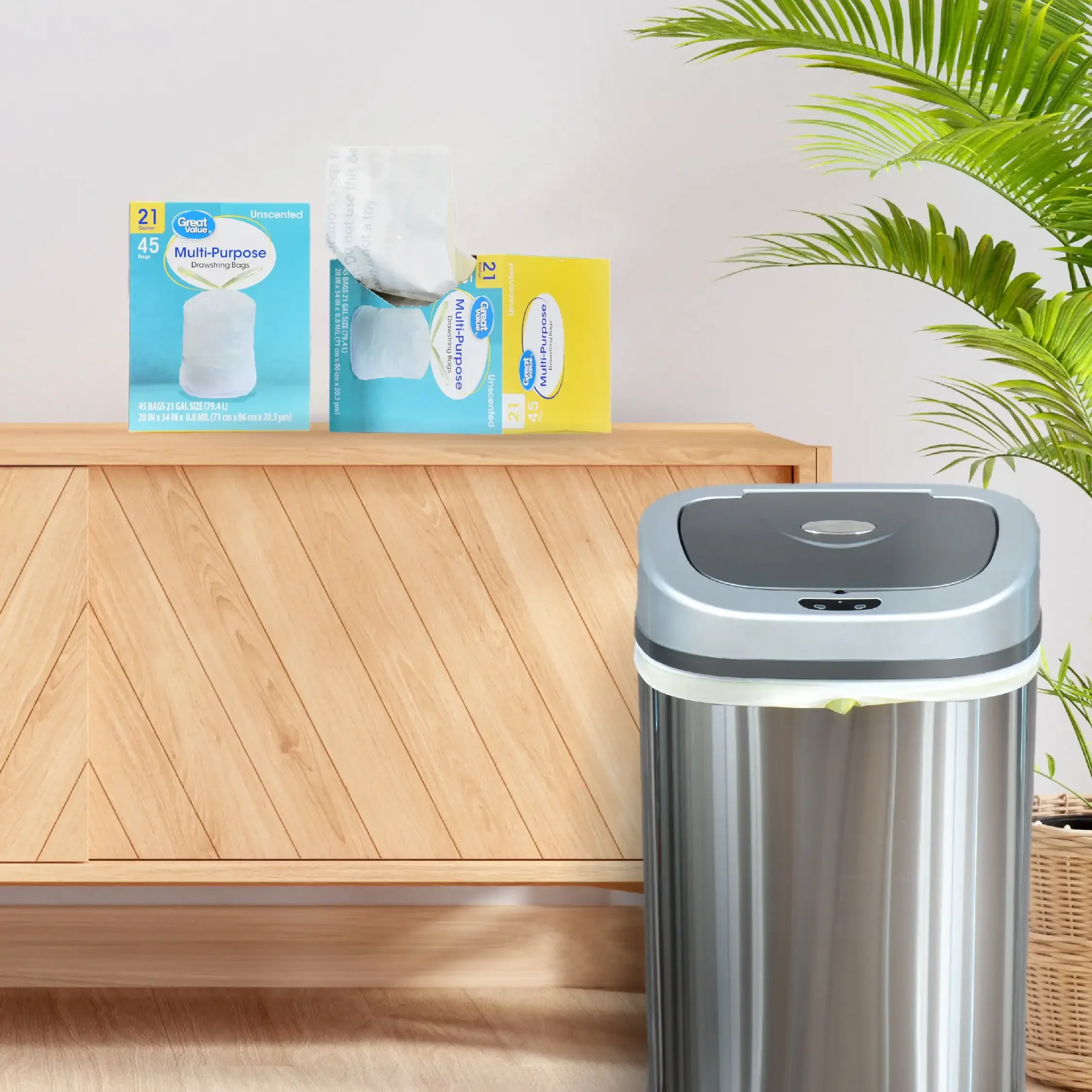(عبوتان) أكياس قمامة برباط متعددة الأغراض سعة 21 جالونًا، غير معطرة، كيس قمامة مكون من 45 قطعة، أكياس قمامة صغيرة