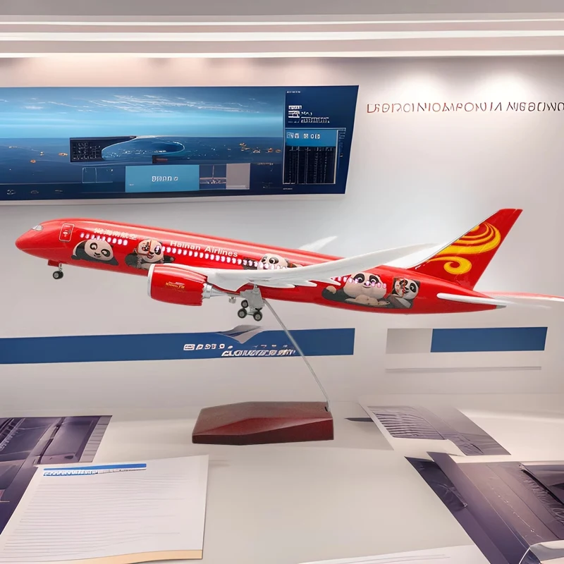 

47 см Hainan Airlines Panda B787 масштаб 1:130, литая под давлением модель самолета из смолы с подсветкой и колесами, коллекция Airbus, подарки