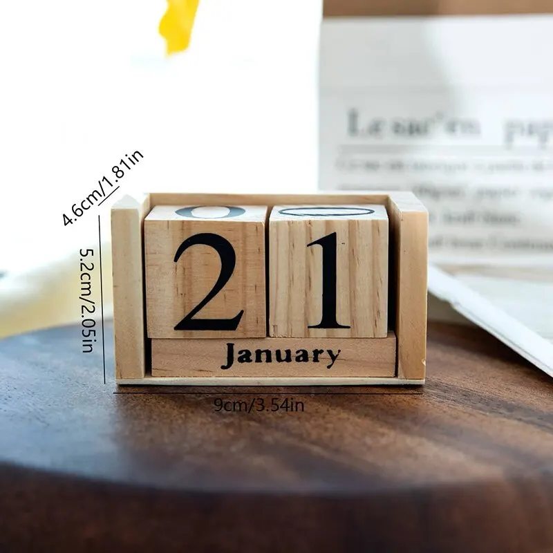 Wooden Perpetual Calendar Eternal Blocks Month Date Display Desktop Accessories Photography Props Home Office Decor Ornaments