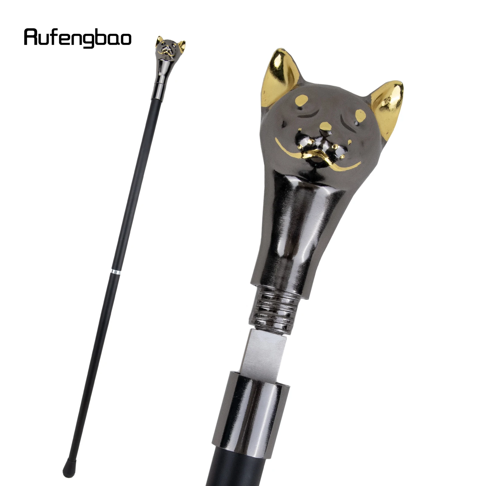 Golden Black Luxury Cat Handle Walking Stick with Hidden Plate Self Defense Fashion Cane Plate Cosplay Crosier Stick 90cm