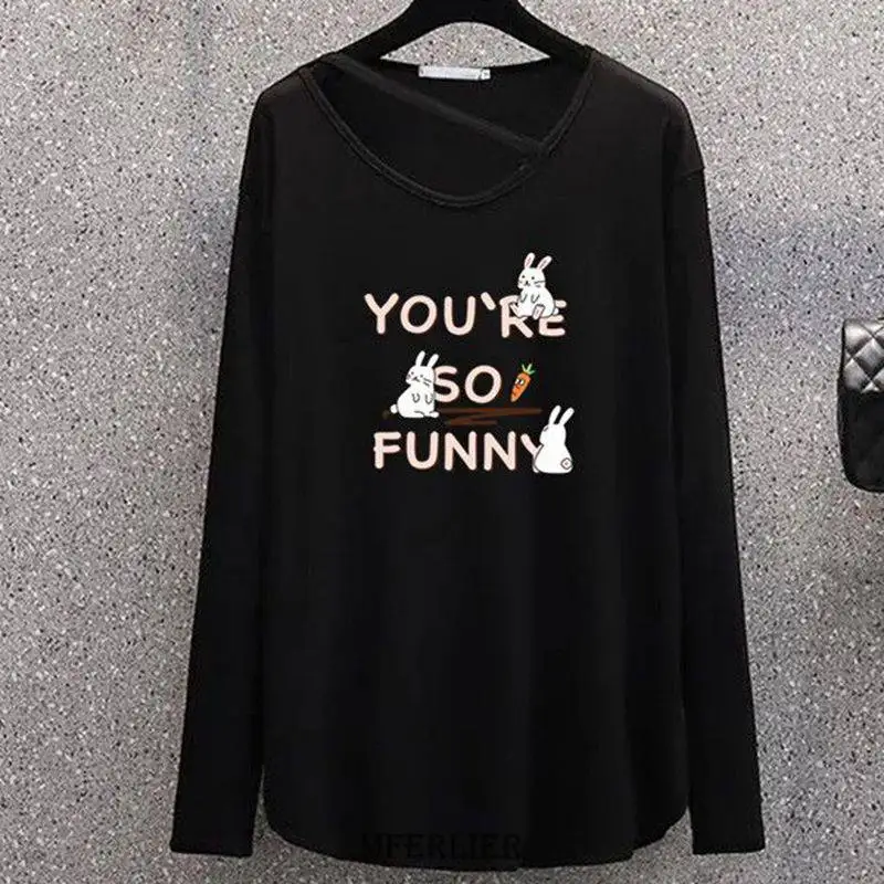 T-shirt à manches longues et col rond pour femme, streetwear décontracté, grande taille 6XL, 150kg, dessin animé, automne