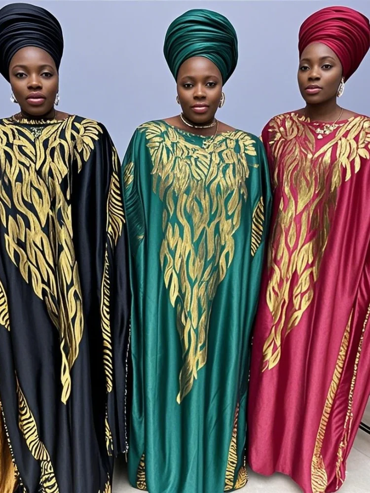 2025 جديد الملابس الأفريقية النساء فضفاضة ملونة لامعة القماش رداء كبير حجم الحرة فستان طويل عادية أفريقيا الصيف وشاح فساتين