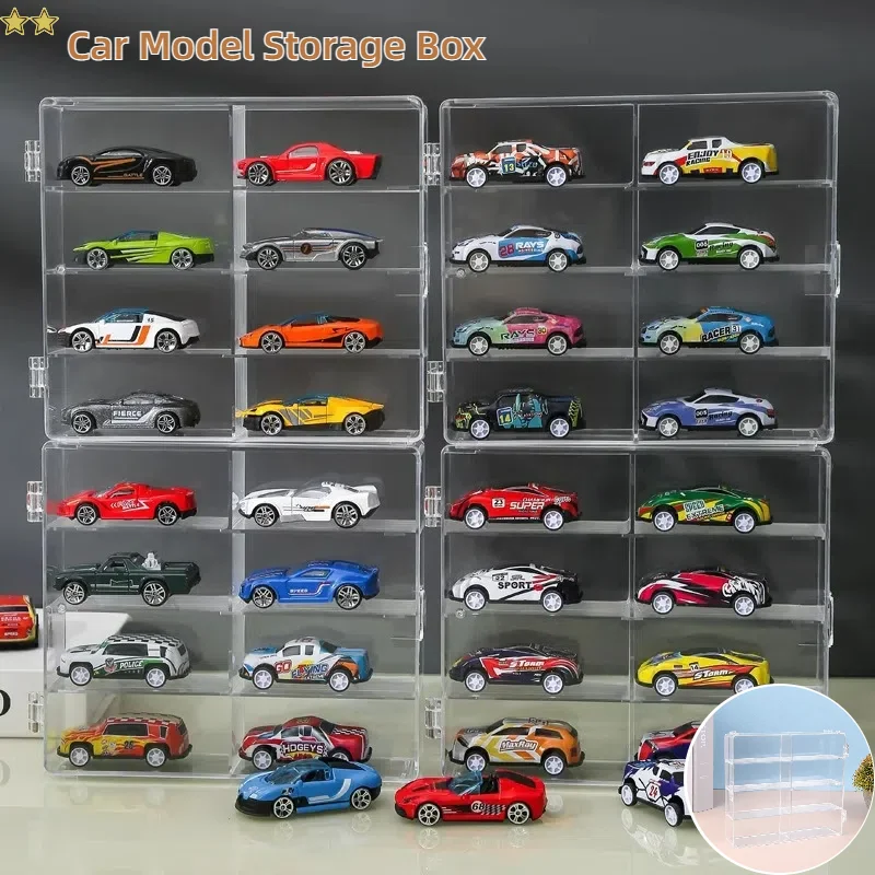 1Set 8 Slot 1:64 Scale Car Model Storage Box Clear Dustproof Display Collection Storage Container Toy Car Shelf