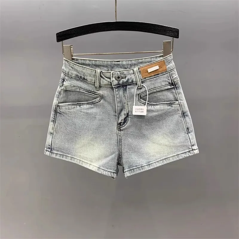 Design Pocket Apricot Denim Shorts for Women's 2024 New High Waisted Slim Fit A-line Wide Leg Hot Pants Y2k Shorts