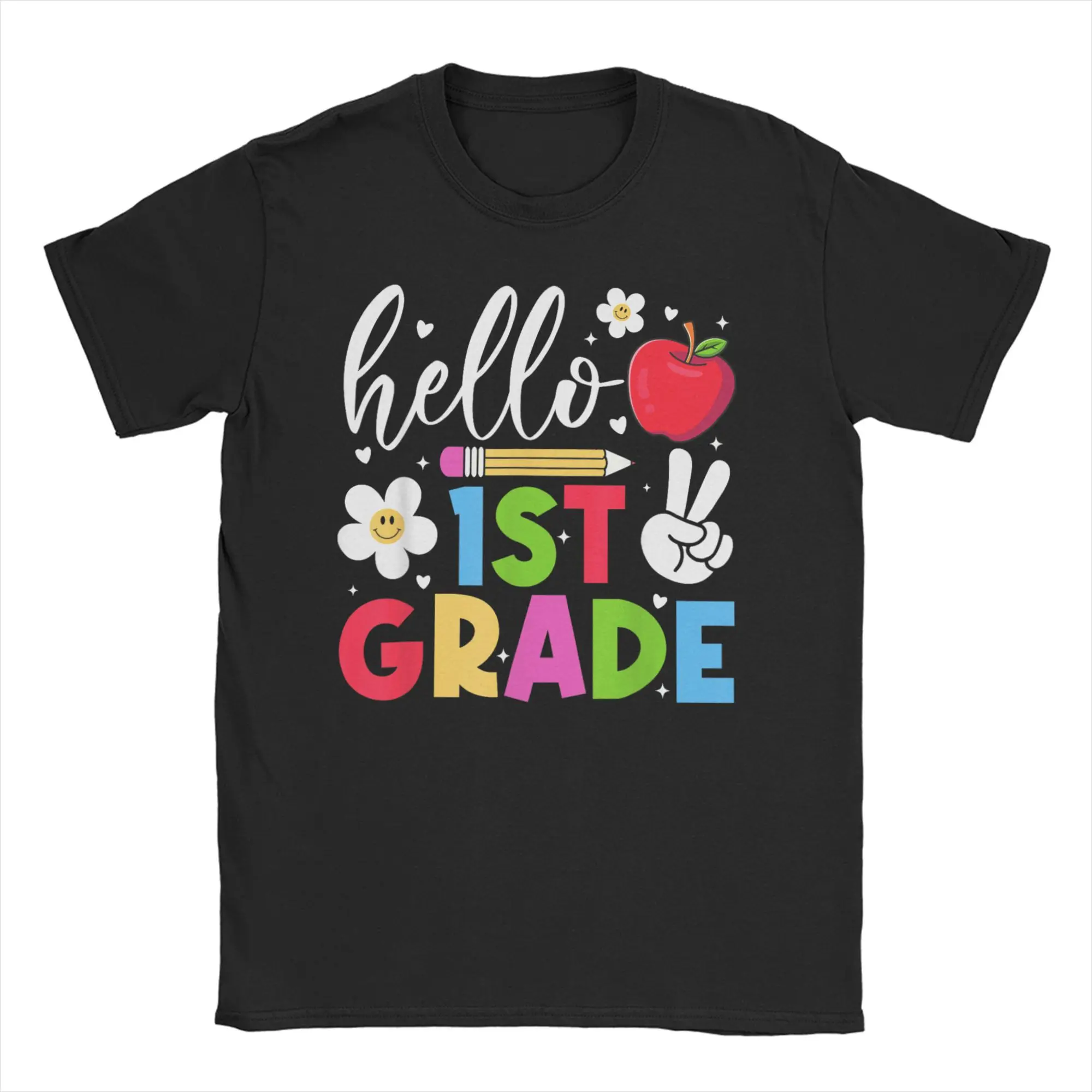

Мужская футболка Back To School Hello First Grade Team 1st Grade Casual Pure Cotton Футболки с короткими рукавами Топы с круглым вырезом размера плюс