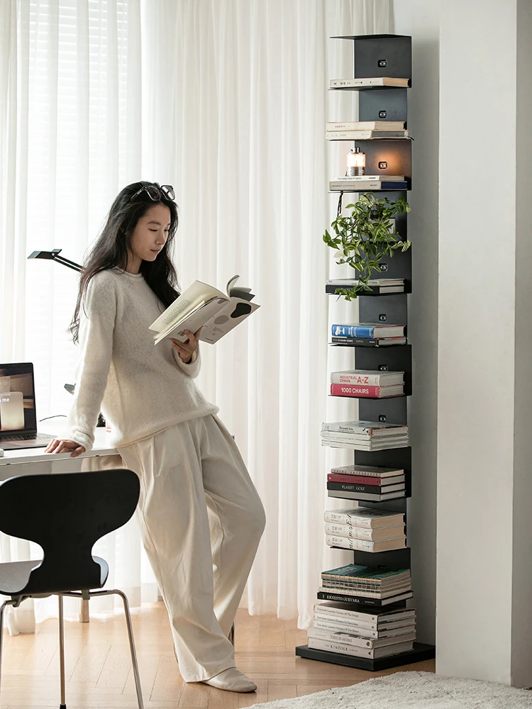 Bibliothèque Invisible pour salon, petit appartement, support de sol en fer forgé, support de rangement vertical multicouche