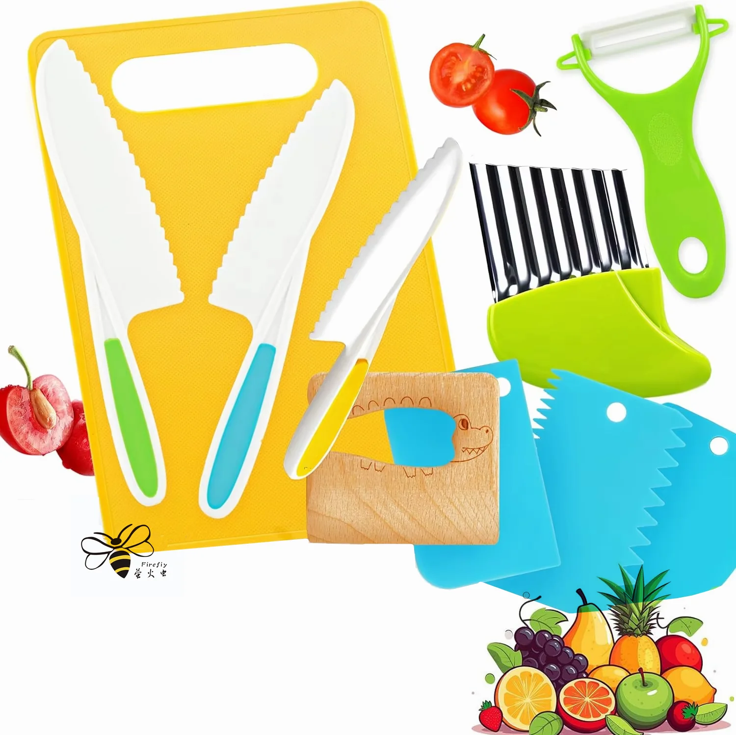 

Kids Cooking Tools Set- Plastic Fruit Vegetable Cutters, Child-Safe Peelers & Knives, Educational Kitchen Accessories, DIY Learn