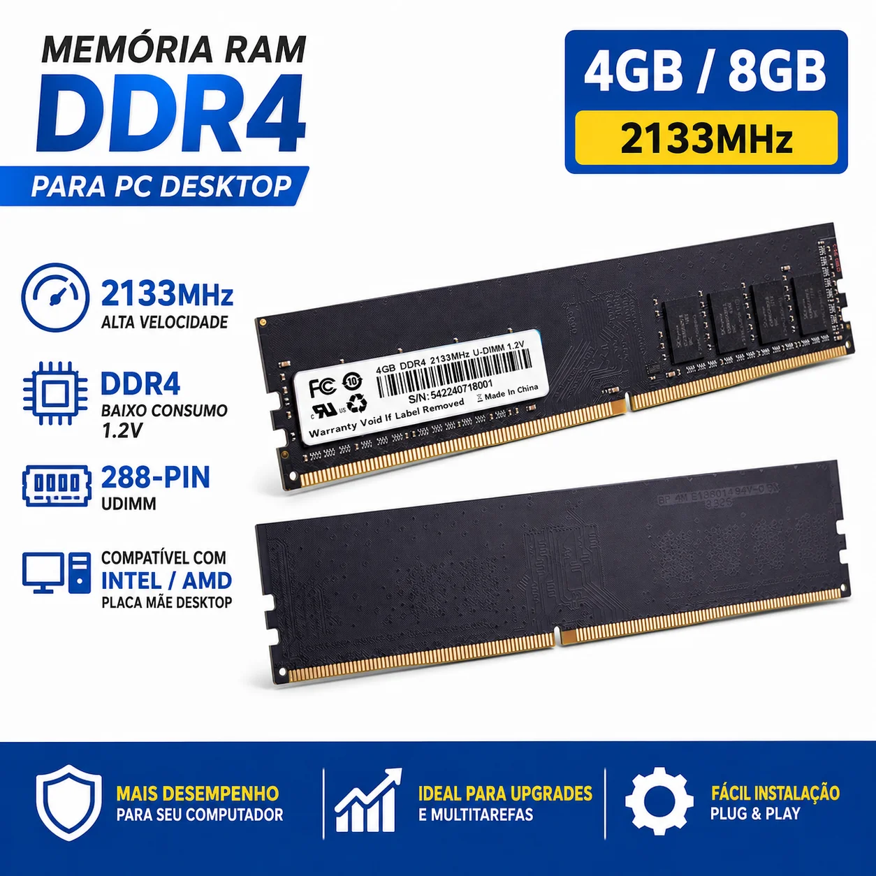 DDR4 RAM 4GB 8GB 2133MHz PC4-17000 Desktop Memory 288Pin UDIMM 1.2V PC RAM Memory Module Computer RAM Upgrade Compatible with Intel AMD Desktop PC