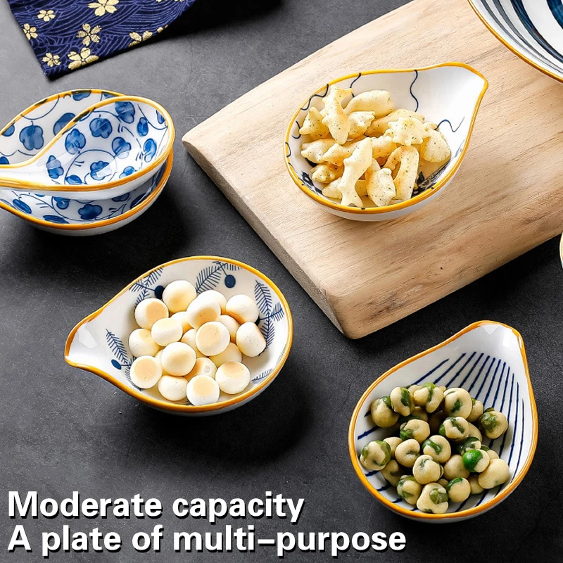 

Japanese Creative Storage Dipping Saucer Hotel Restaurant Home Kitchen Ceramic Side Dish Seasoning Saucer Soup Spoon Plate Set