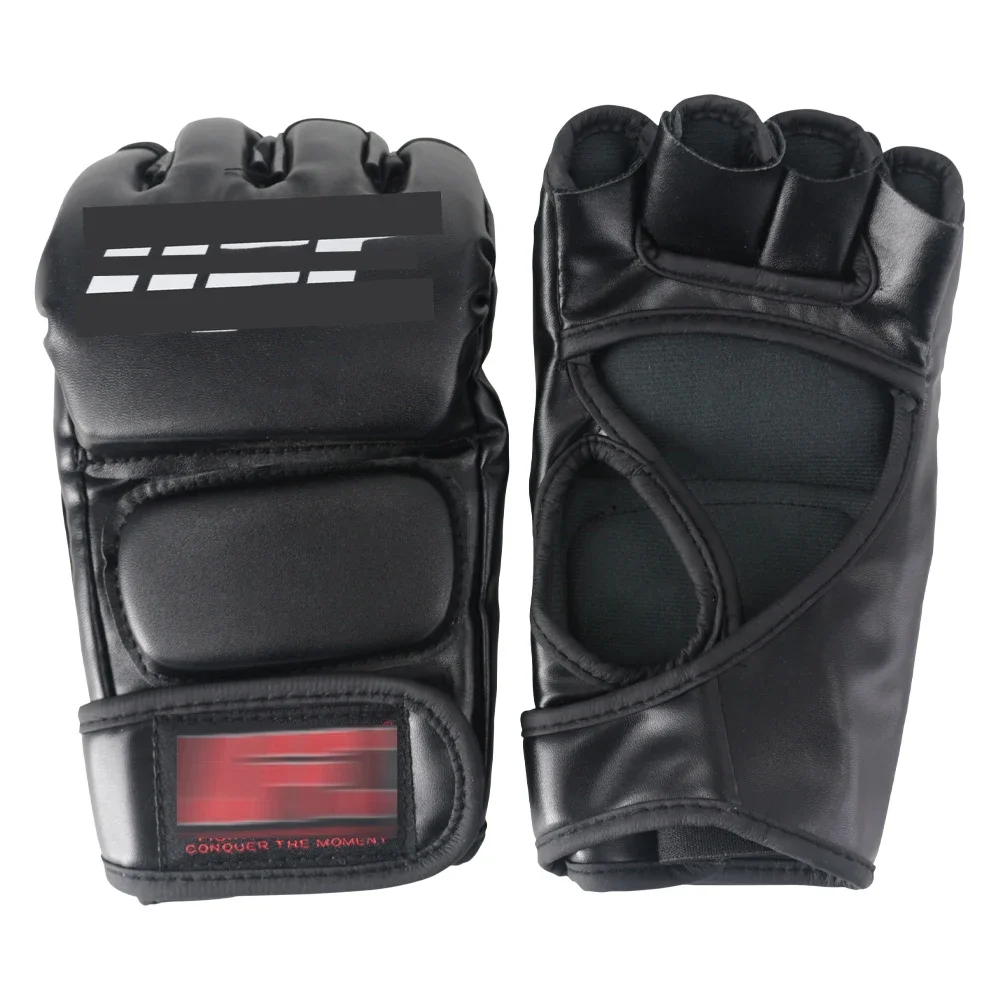 MMA-Gants de combat demi-doigts féroces noirs pour homme, tampons de boxe thaï, tiger muay, sanda