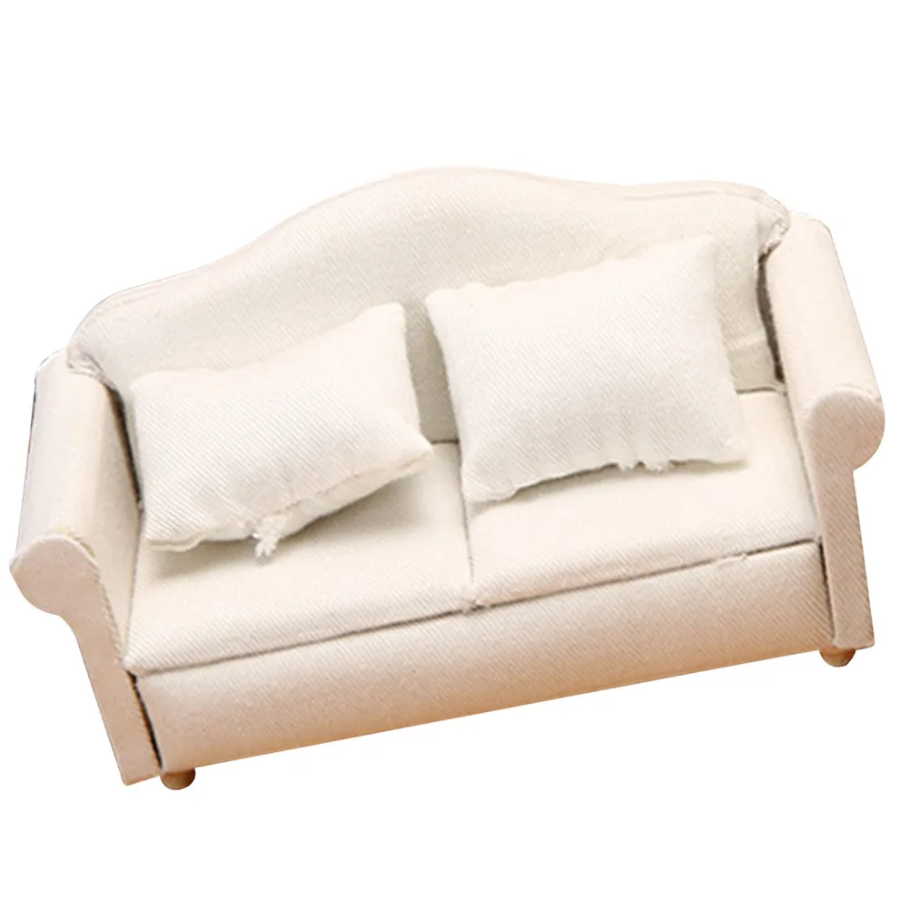 

White Mini Sofa Set Crafted with Wood and Soft Cloth for Miniature House Decoration Stylish Tiny Furniture Ideal As Small Sofa