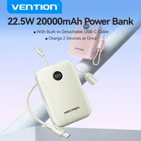 Vention 20000mAh 22.5W Power Bank with Built-in USB-C Cable, Fast Charging, Detachable Lanyard, Airplane-Safe Compact Charger