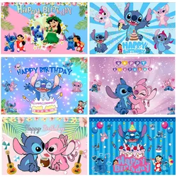 Anime Stitch Lilo Party Backdrops Children's Happy Birthday Background Cartoon Hanging Banner Kid Room Ornament Wall Decoration