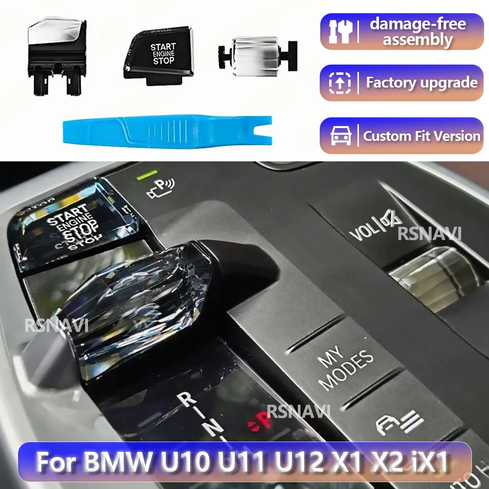 For BMW X1 iX1 U11 U12 X2 iX2 U10 2022-2026 3-Piece Set LHD Crystal Gear Shift Knob Handle Multimedia Button Car Interior Kit