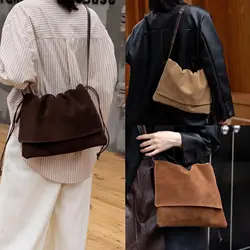 Ladies Vintage Head Suede Tote Flap Design Messenger Bag Tote Shoulder Crossbody Commuter Travel Accessories Handbags