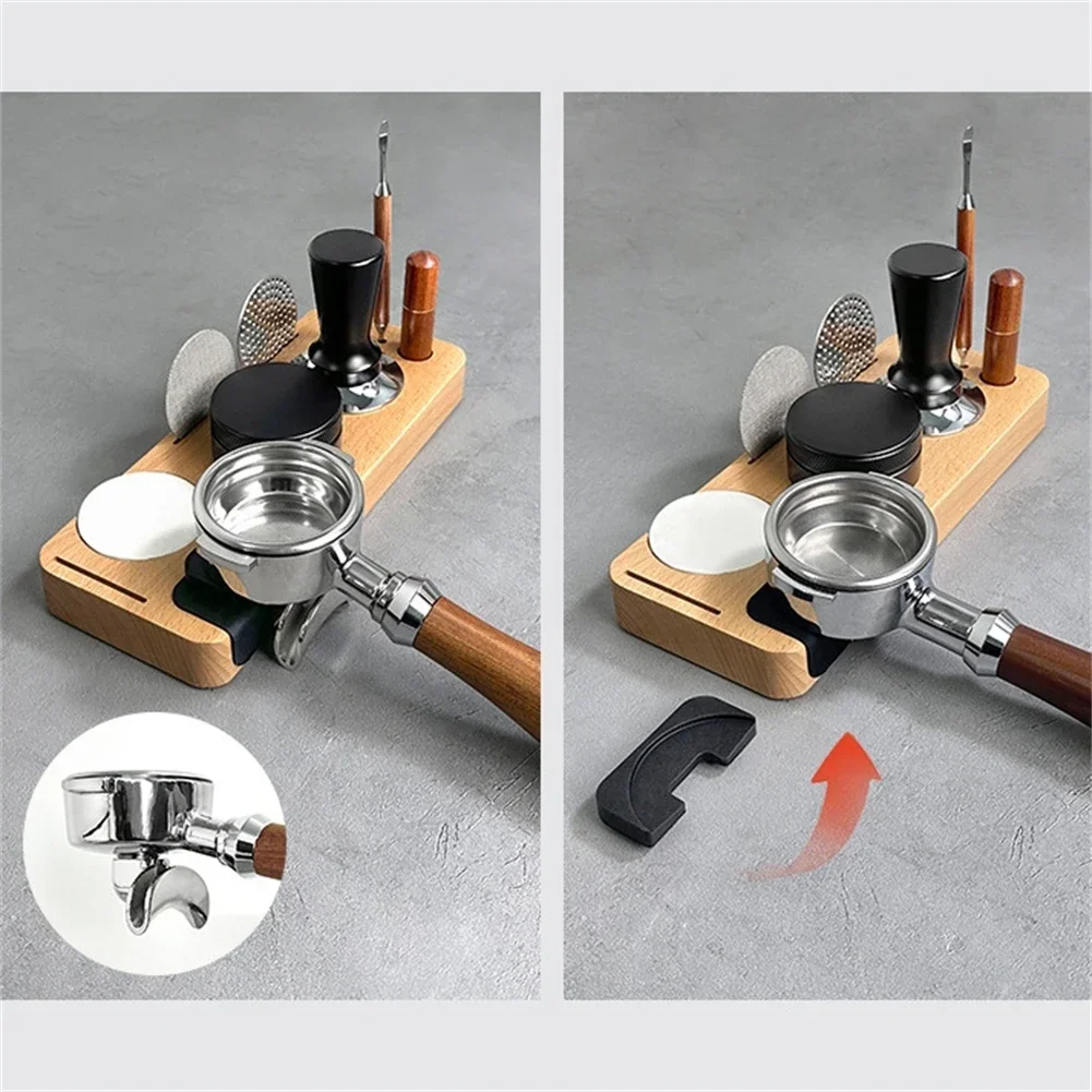 Coffee Tamper Holder Multifunction Wooden 60mm Tamper Holder Portafilter Stand Coffee Tool Organizer
