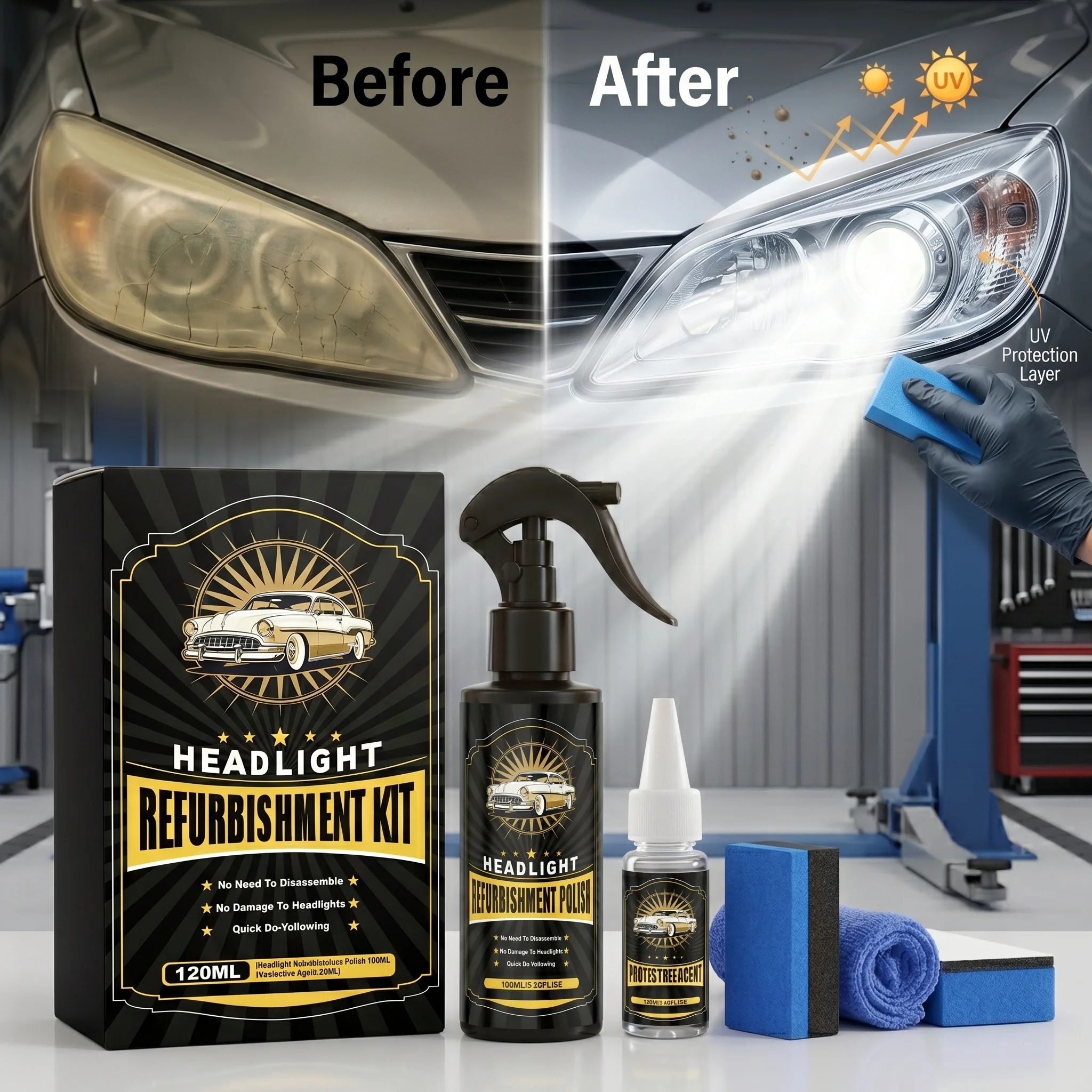 Car Headlight Restoration Kit Lens Polishing Spray Headlamp Care Set UV Protection Clear Visibility Auto Maintenance Carcare