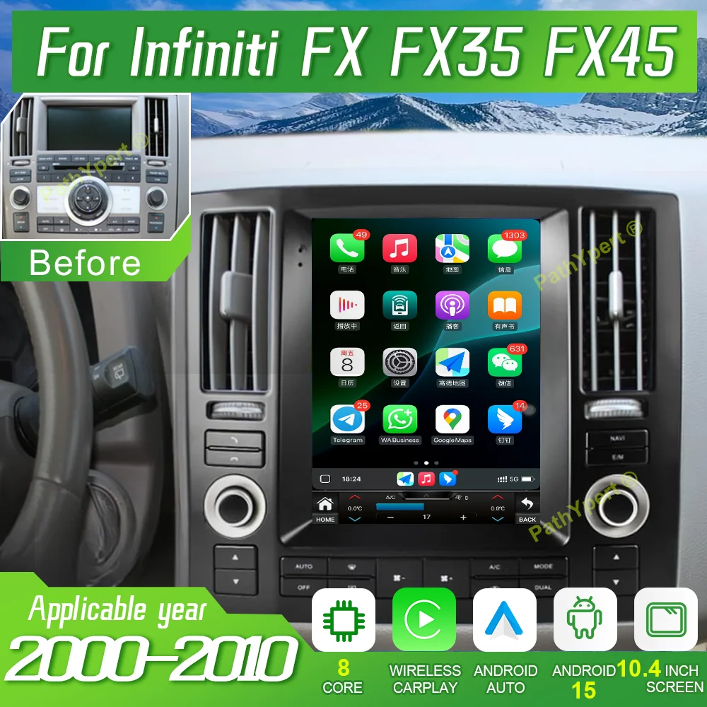 

10.4''Car Radio For Infiniti FX FX35 FX45 2000-2010 Multimedia Player Android 15 Tesla Screen Auto Stereo Head Unit BT CarPlay