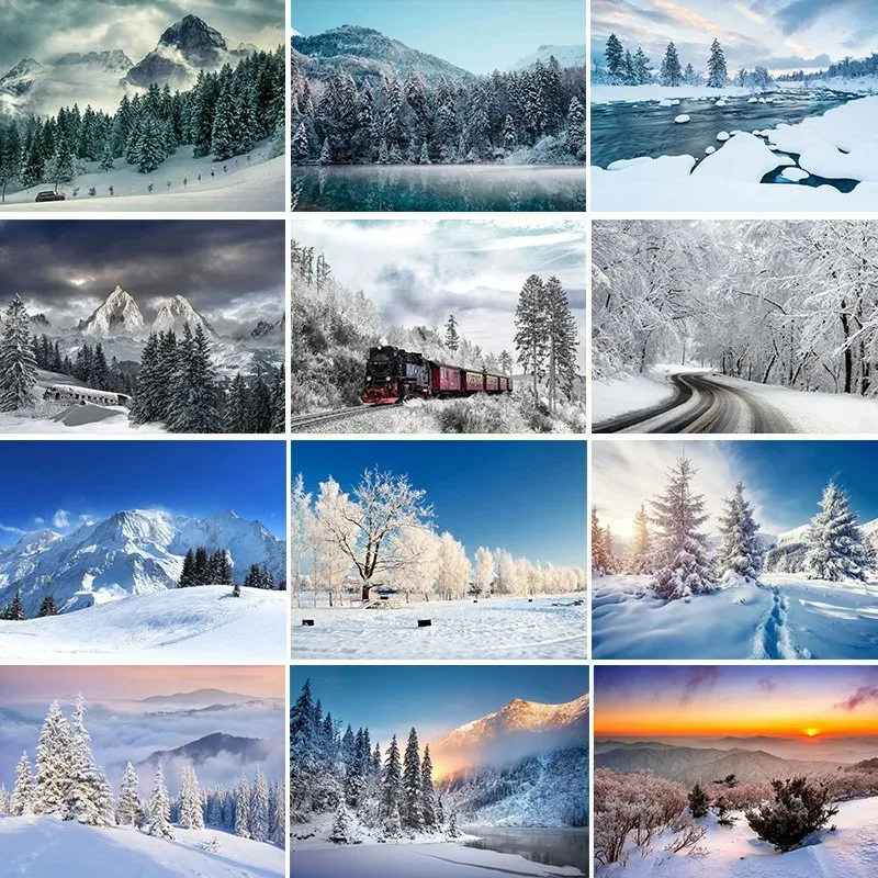 Winter Snow Landscape Pine Forest Mountain Poster Canvas Painting Nature Scenery Wall Art Pictures Home Living Room Decor