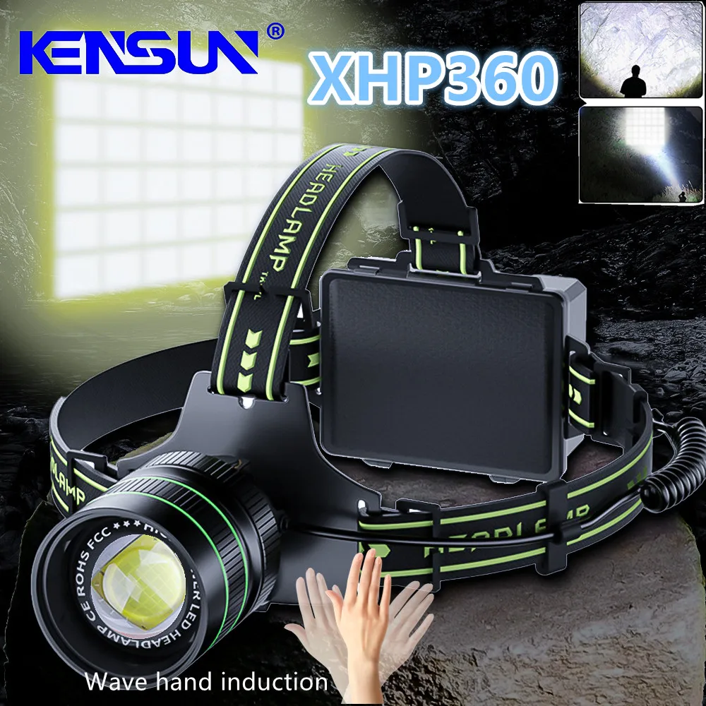 Super High Power XHP360 LED Headlamp Powerful Type-c Rechargeable Led Headlight IR Gesture Sensor for Outdoor Camping Fishing