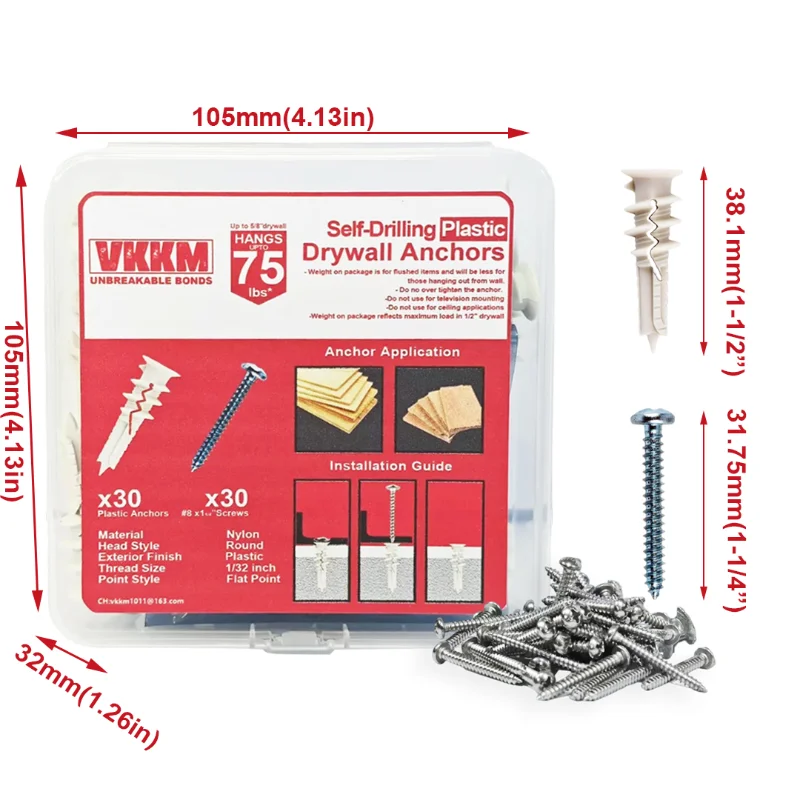 Set baut jangkar drywall pengeboran mandiri VKKM, nilon bertulang fiberglass, penting untuk pemasangan dinding lintas batas.