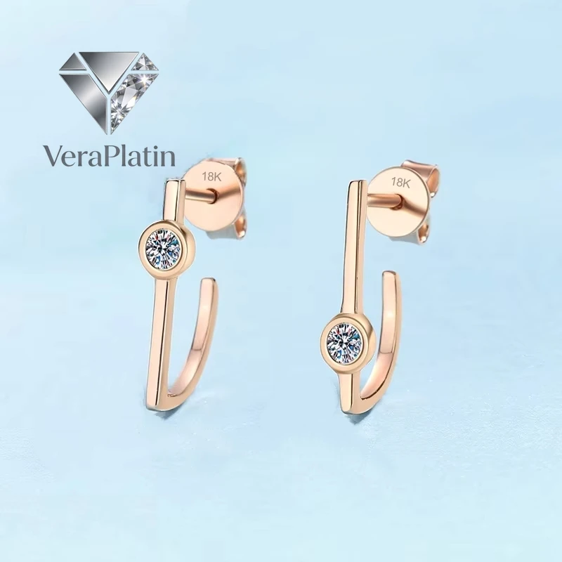 

VeraPlatin Girlfriend Birthday Gift 18K Rose Gold Earplug Stud Earrings Women Wedding 0.2CT Moissanite Diamond Valentine's Day F