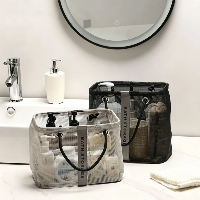 Mesh Bath Storage Bag Portable Toiletry Organizer Handbag Breathable Shower Cosmetic Bag for Home Bathroom Storage Pouch
