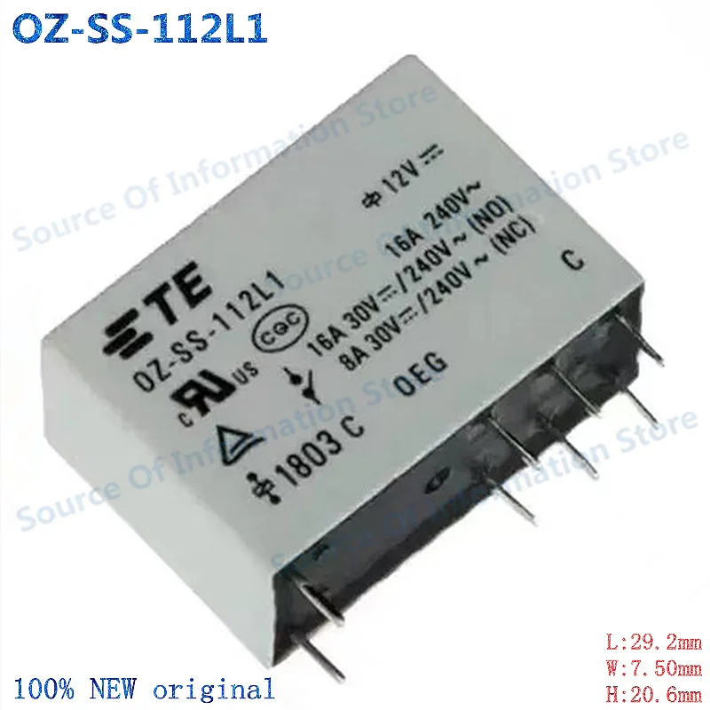 

5Pcs OZ-SS-112L1 Power PCB Relay 12VDC 8Pin 16A Durable Electronic Component for Circuit Board Control