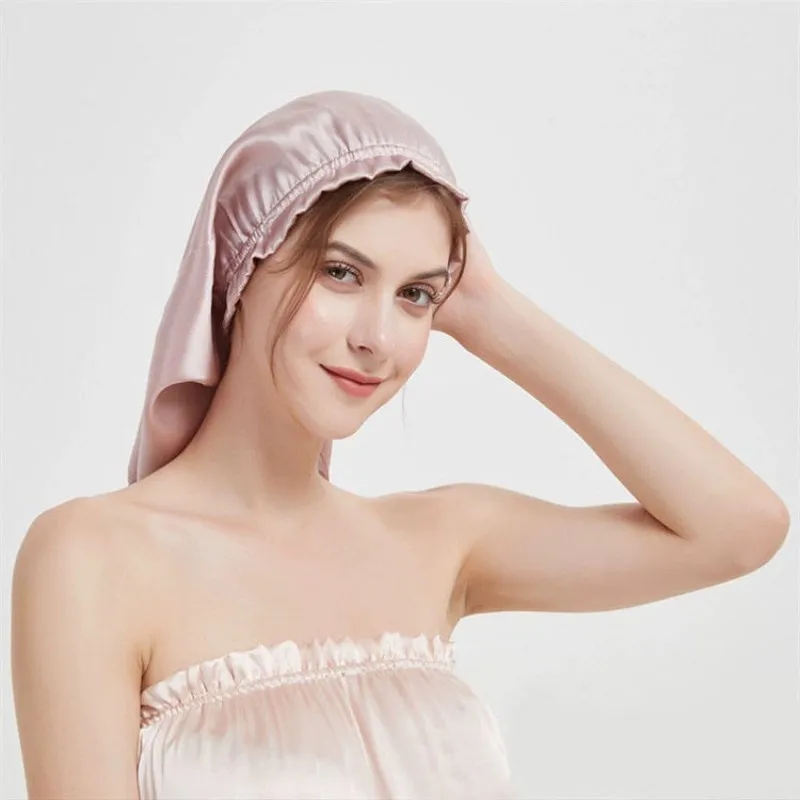 100% Mulberry Silk Sleep Cap for Long Hair Bonnet with Soft Elastic Band for Woman Hair Care