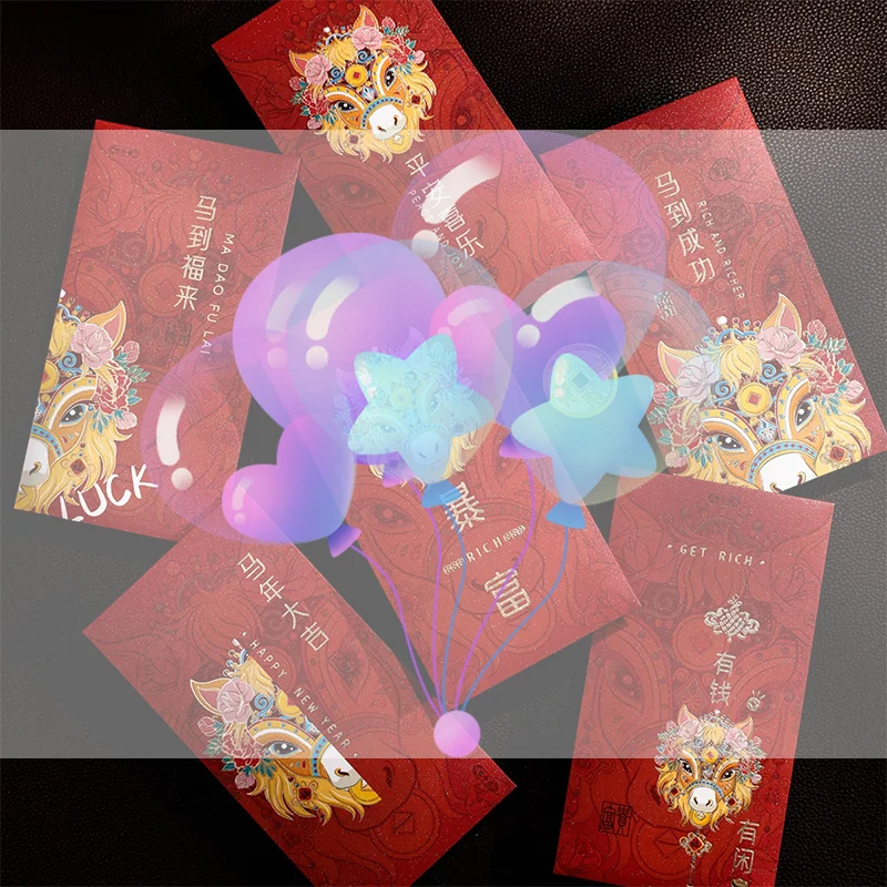 

6pcs 2026 Horse Year Red Envelopes Chinese Style Blessing Lucky Money Envelopes Traditional Cartoon Red Packets