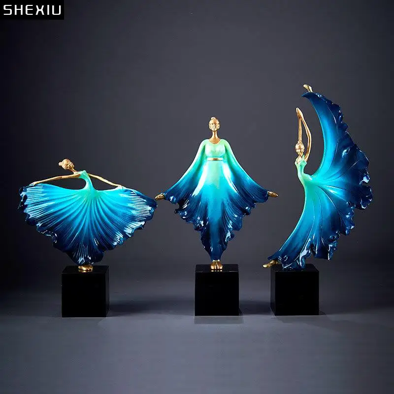 

Marble Base Gradient Color Peacock Dancer Artwork Sculpture Desk Decoration Ornaments Dancer Character Statue Modern Home Decor