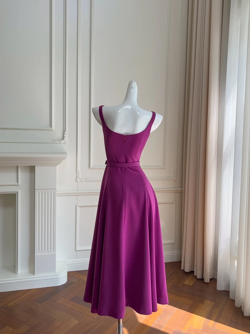 엘리 퍼플 슬링 드레스, 고급스러운 느낌의 여성용 드레스, 2024년 여름 신상품, D - 플라이 하이웨이스트 A라인 드레스...