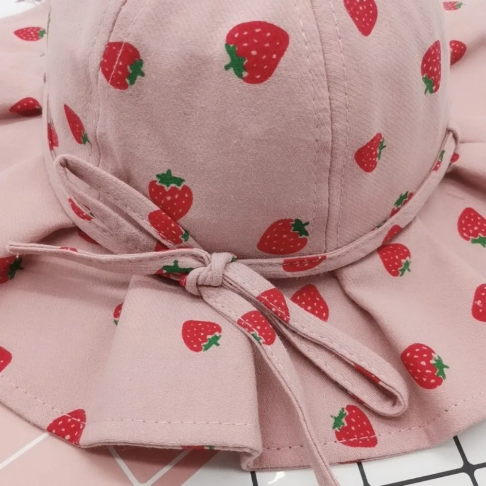 

Cotton Fabric Baby Girl Sun Hat Flower Print Bowknot Bucket Hats Fruit Print UV Protection Princess Children Cap Daily