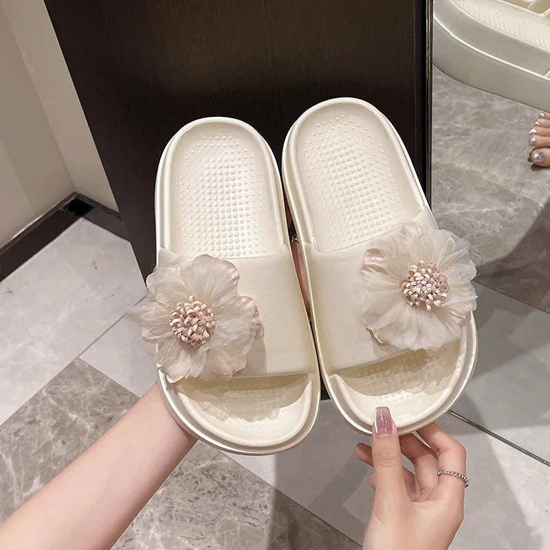 Beach Laides Slippers Eva One-Piece Shoes Big Yarn Flower Women Sandals Thick Sole Huaraches Swim Water Sports Comfort Leisure