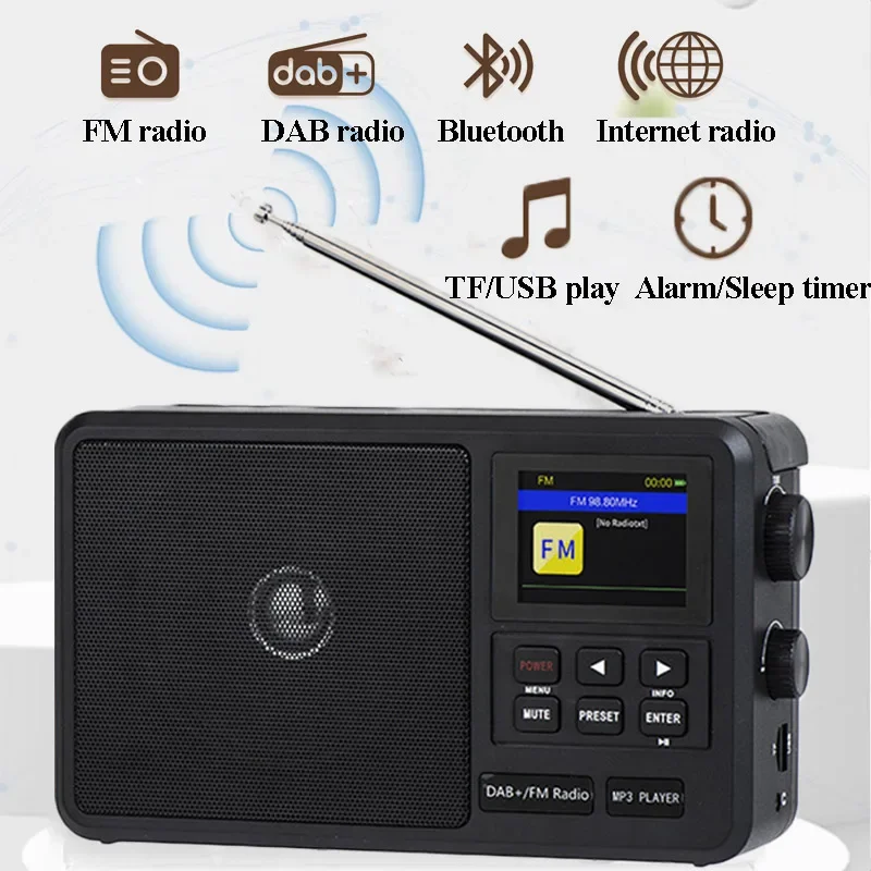 Portable Internet Radio Best Reception FM DAB+ Radios Wireless Bluetooth Speaker with LCD Screen Support Alarm Clock Sleep Timer