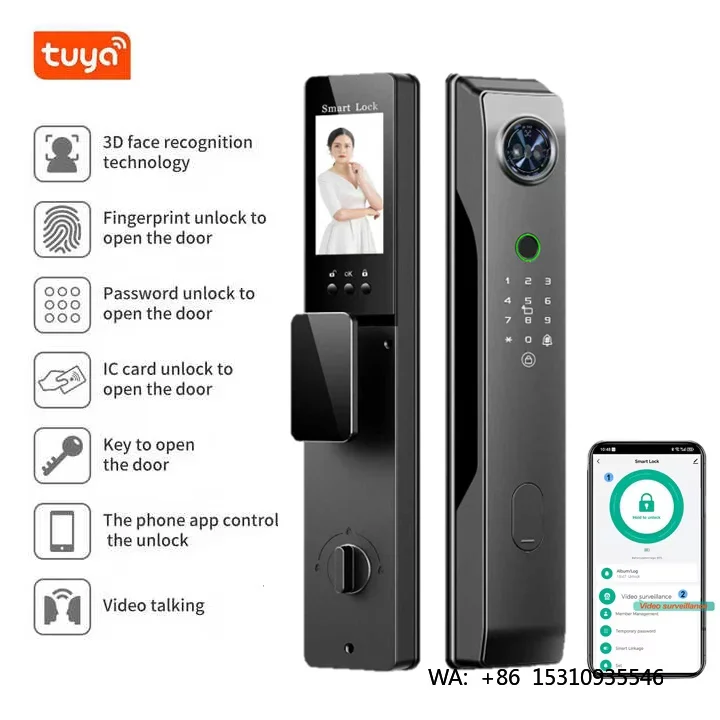 Glomarket Tuya Wifi 3d Face Recongnition Fingerprint Digital Keypad Smart Lock With Video Intercom Function for Door Lock