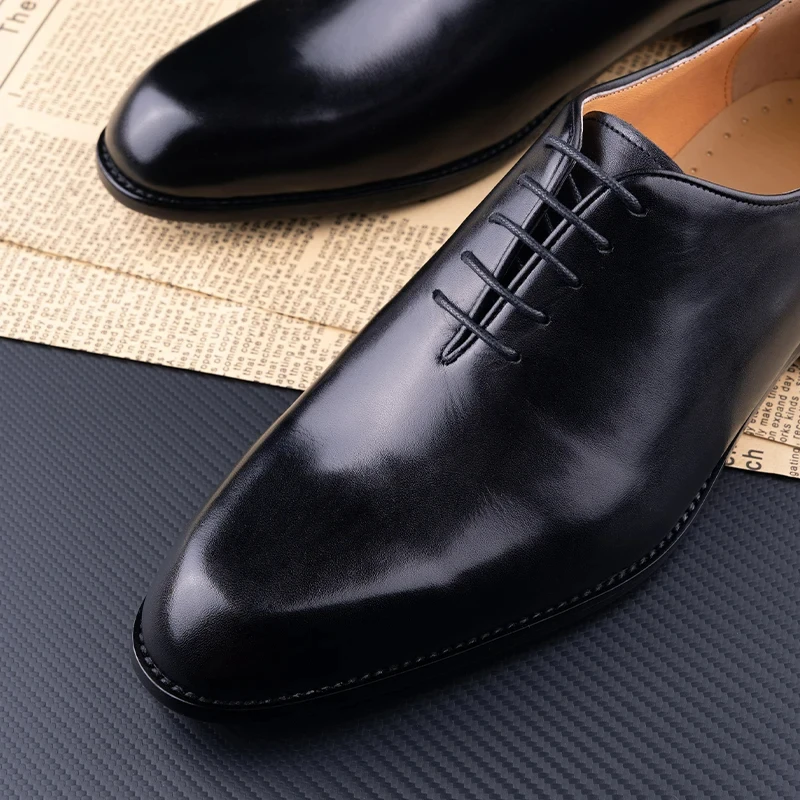 Handmade Classic Men\'s Pure Leather Shoes Solid Color Oxford Casual Business Office Dress Shoe For Gentleman Lace Up Comfortable