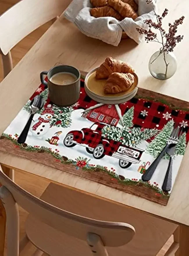 Christmas Placemats Truck Placemats Placemats for Dining Table Placemats Set of 4 Heat-Resistant Washable Place Mats Kitchen