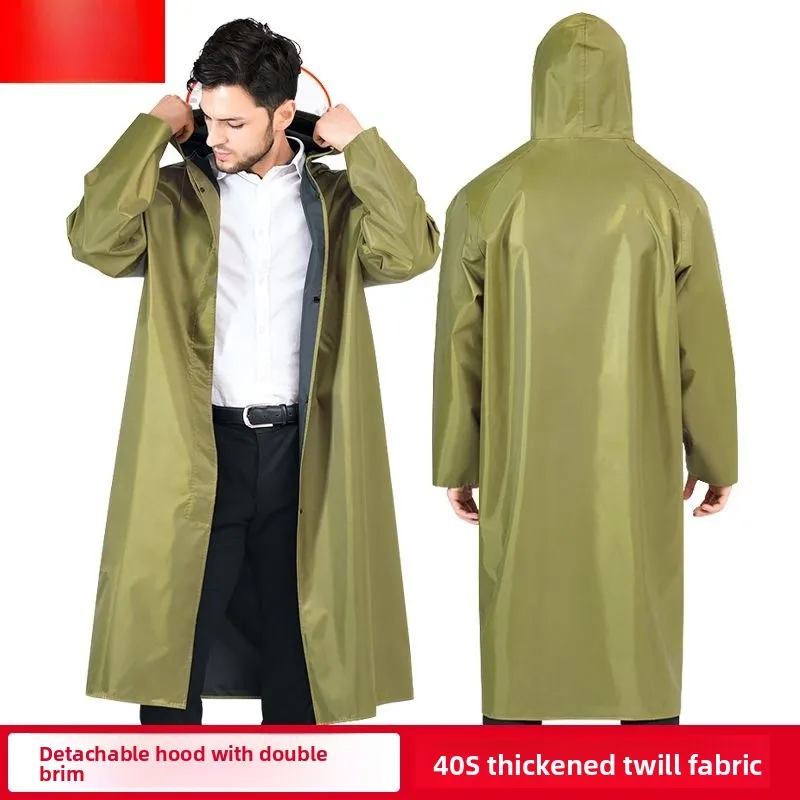 Thickened Canvas One-Piece Raincoat Unisex Outdoor Wear Green Yellow Long Version Adult Raincoat Women's Style Striped Pattern
