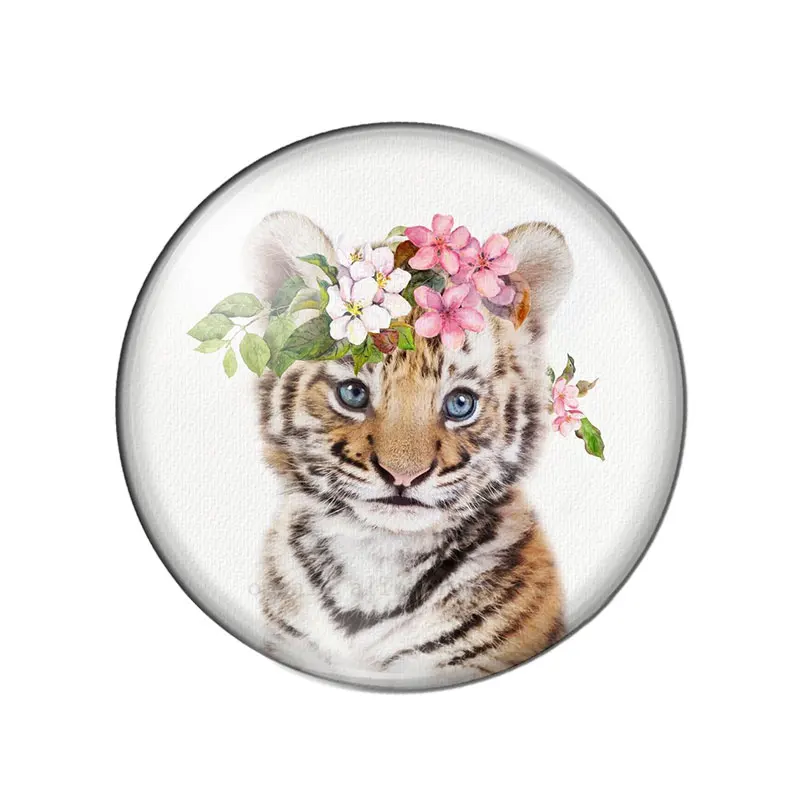 Painting Flower Animals Bear Tiger Wolf Fox 10pcs 12mm/18mm/20mm/25mm Round photo glass cabochon demo flat back Making findings