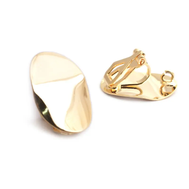18K Gold Color Brass Wave Oval Shape Earrings Clips High Quality Diy Jewelry Making Earrings Accessories for Women